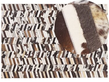 Tappeto pelle bovina marrone / bianco patchwork 160 x 230 cm AKYELE