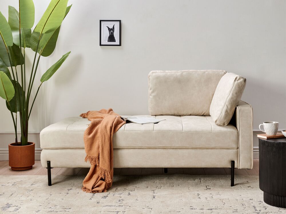 Right-Hand Chaise Longue REBAIS Faux Leather Light Beige