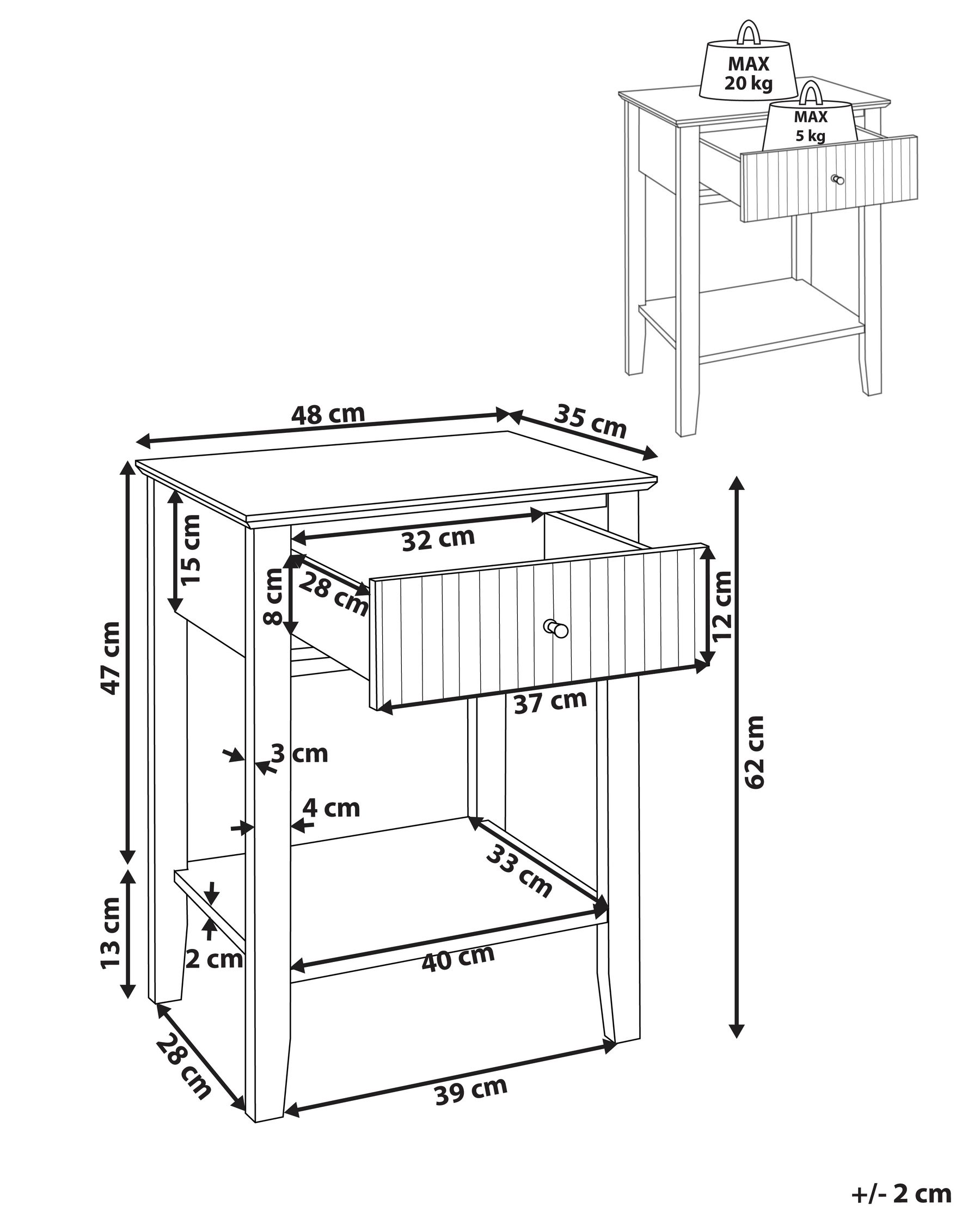 1 Drawer Bedside Table White ASSISI_942948