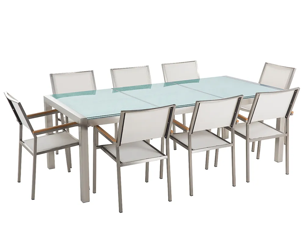 Garden Dining Set Seater GROSSETO Cracked Glass Transparent/ White