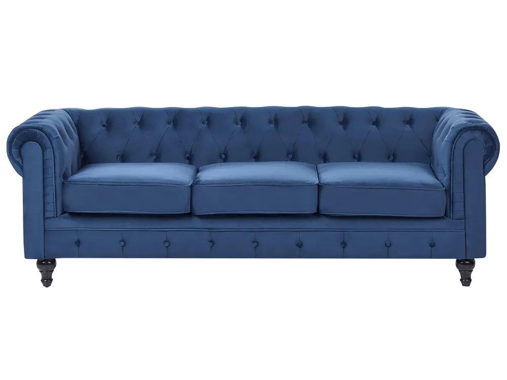 Living Room Set 4 Seater CHESTERFIELD Velvet Navy Blue_1039412