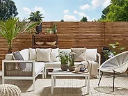 Garden Corner Sofa with Table 4 Seater BORELLO Metal Beige Left Hand_1172769