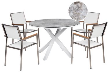 4 Seater Aluminium Garden Dining Set Marble Effect Top White MALETTO/GROSSETO 