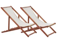 Set of 2 Folding Deck Chairs ANZIO with Replacement Fabrics Acacia Wood Dark Brown_1079696