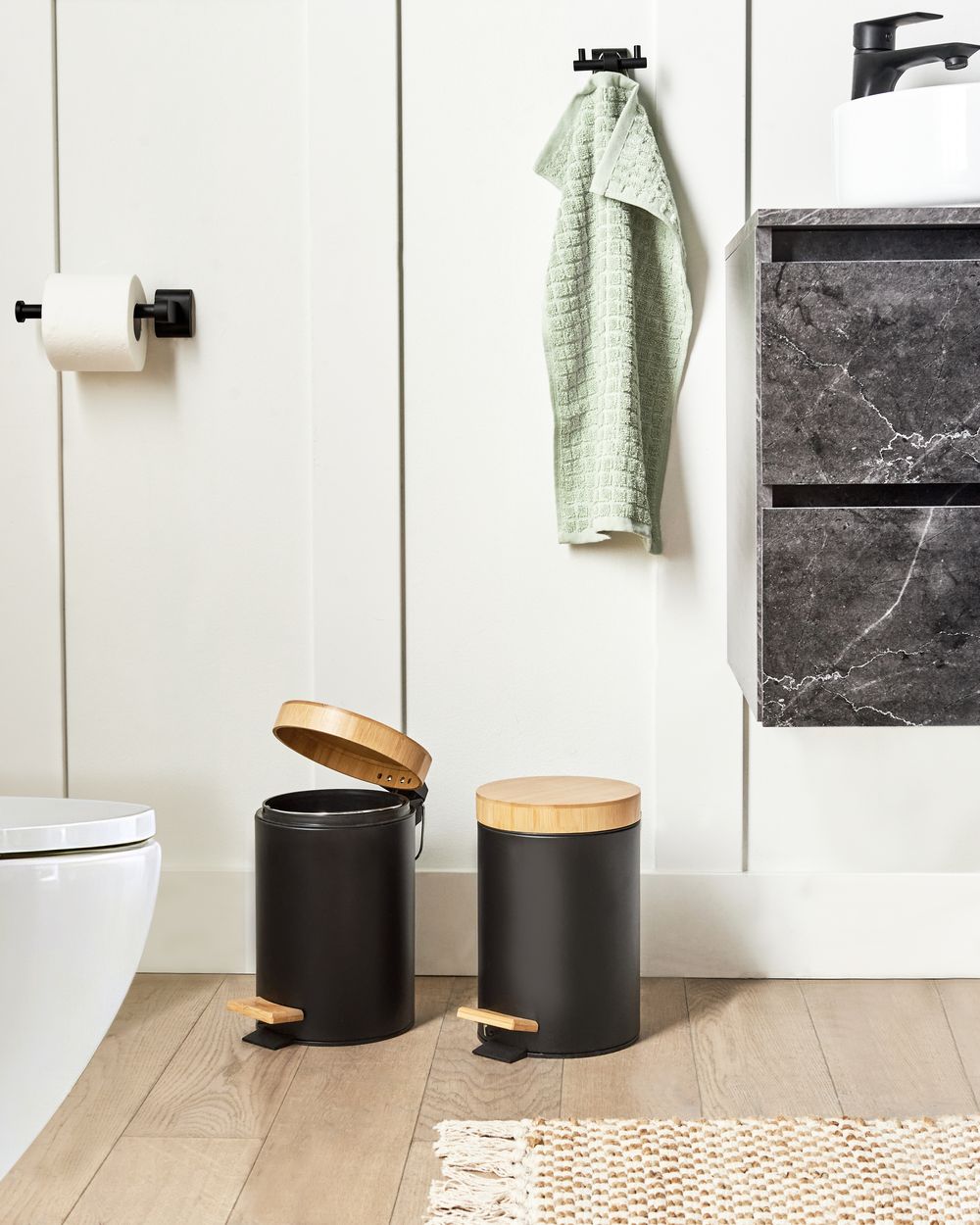 Sæt med 2 affaldsbeholdere med pedal 3 L ECOSMART Metal Sort