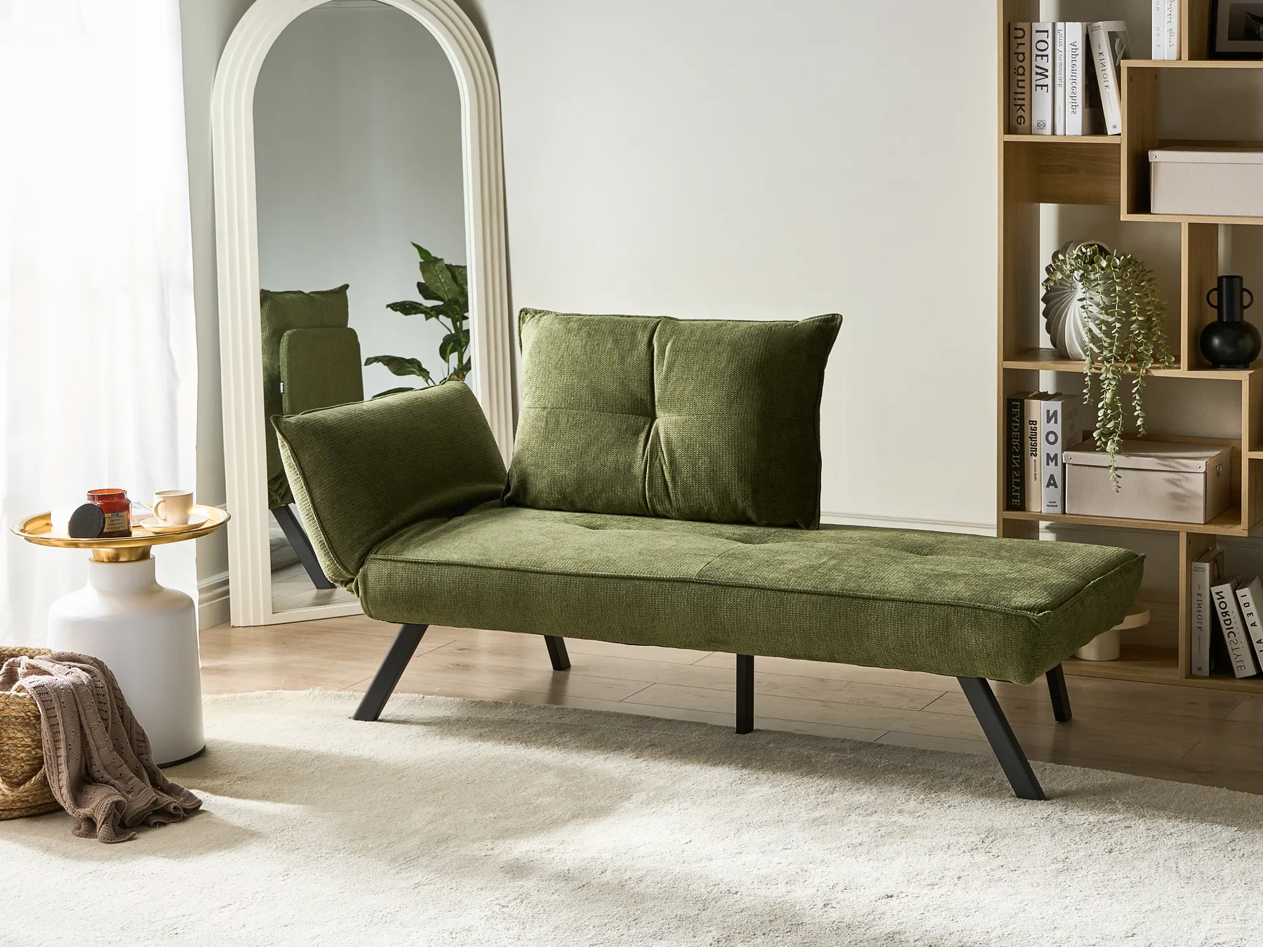 Left-Hand Chaise Longue ROCAMADOUR Fabric Green_1029323