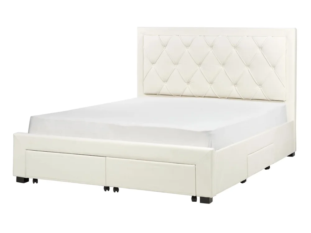 Bett mit Schubladen LIEVIN Samtstoff Hellbeige 160 x 200 cm_902426