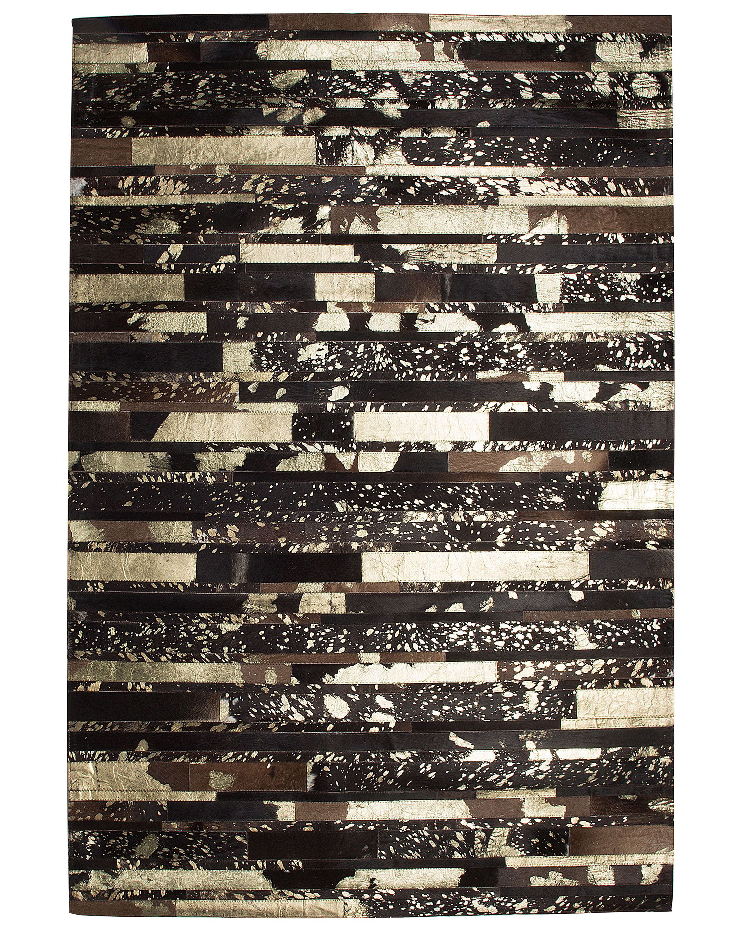 Tappeto patchwork vera pelle 160 x 230 cm nero e oro ARTVIN_642908