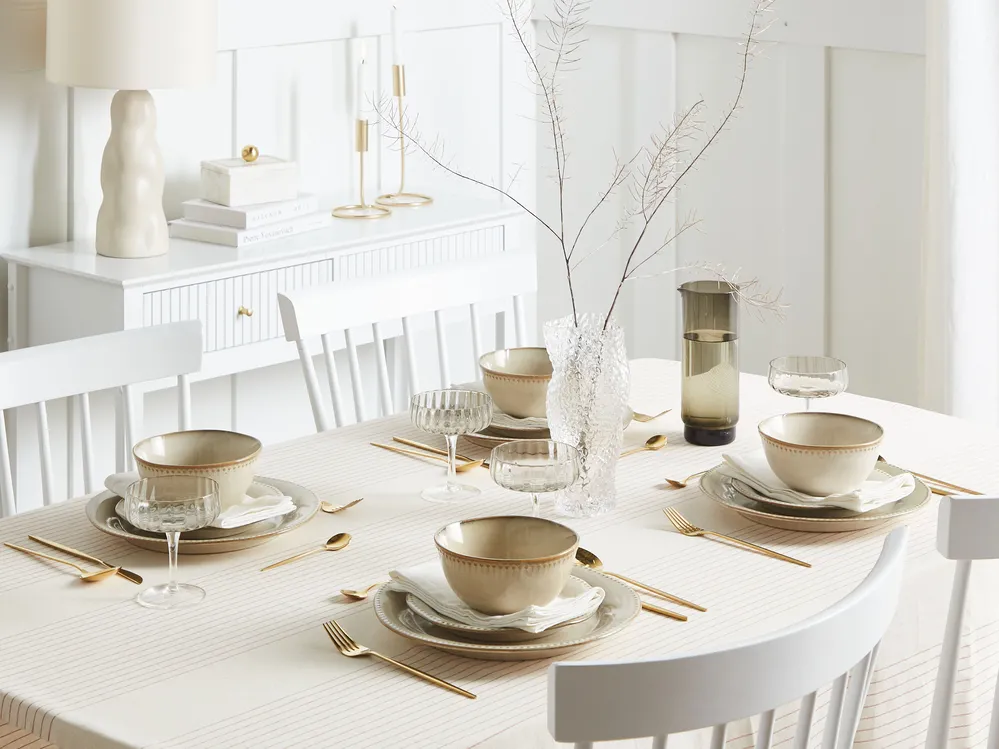 Set di 12 stoviglie CHERVIL Gres porcellanato Beige chiaro_956506