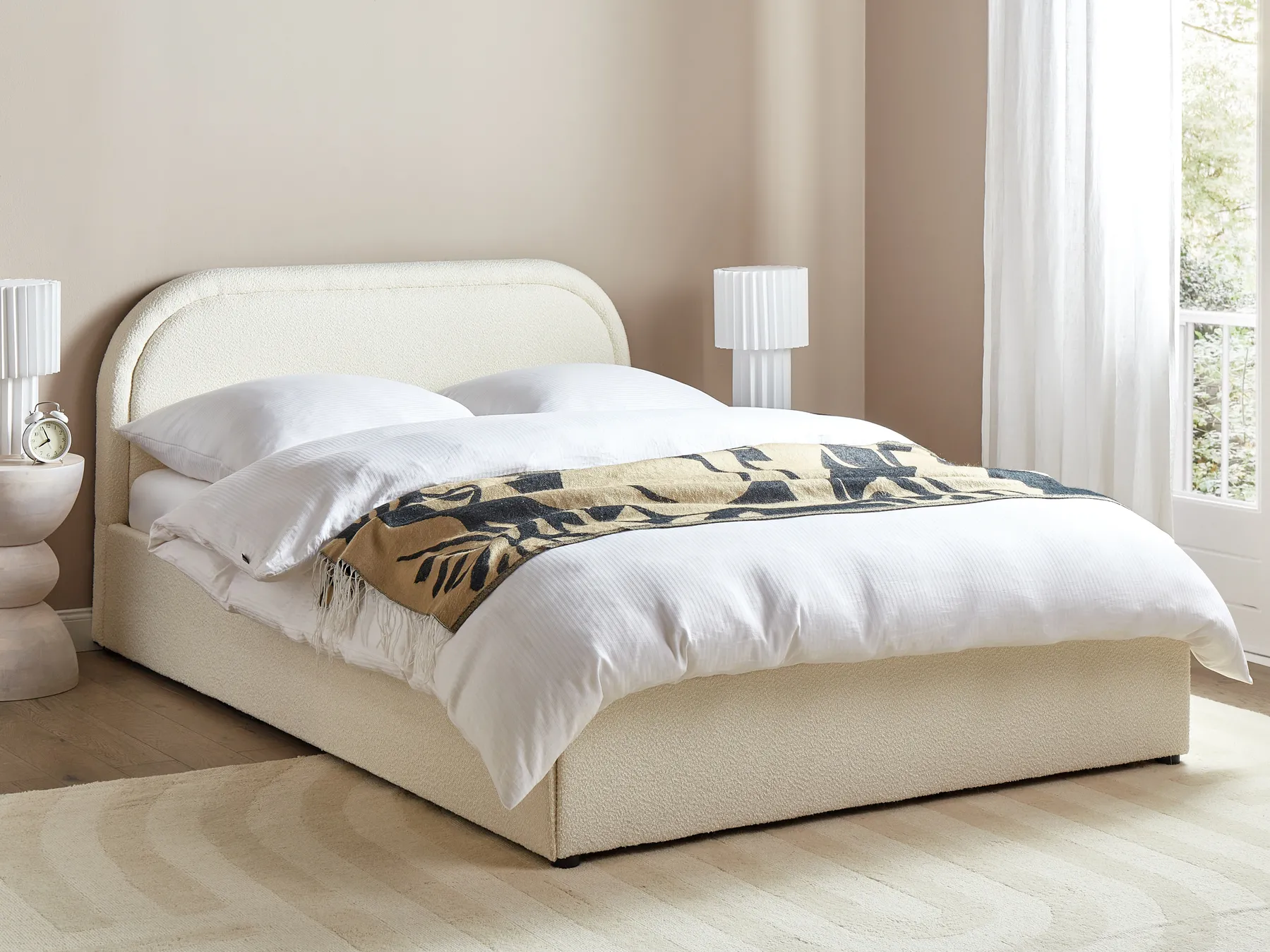Ottoman Bed QUILLIEN Boucle Light Beige 140 x 200 cm (EU Double)_916523