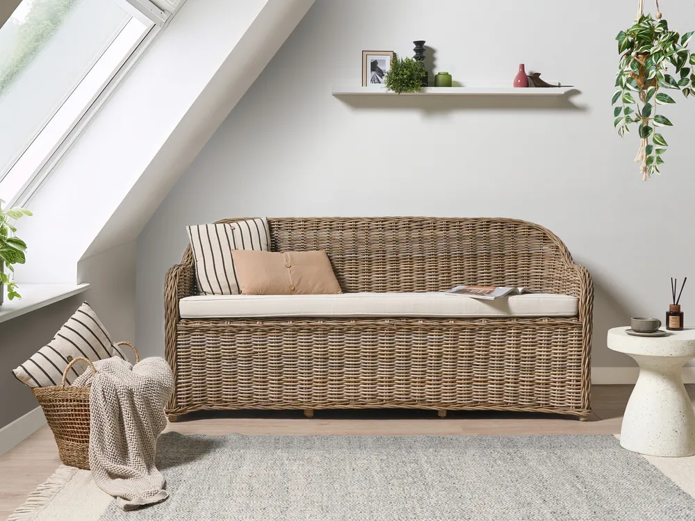 Ławka ogrodowa z poduchą SUSUA 189 cm Rattan Naturalny_957517