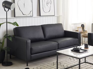 3 Seater Leather Sofa Black SAVALEN