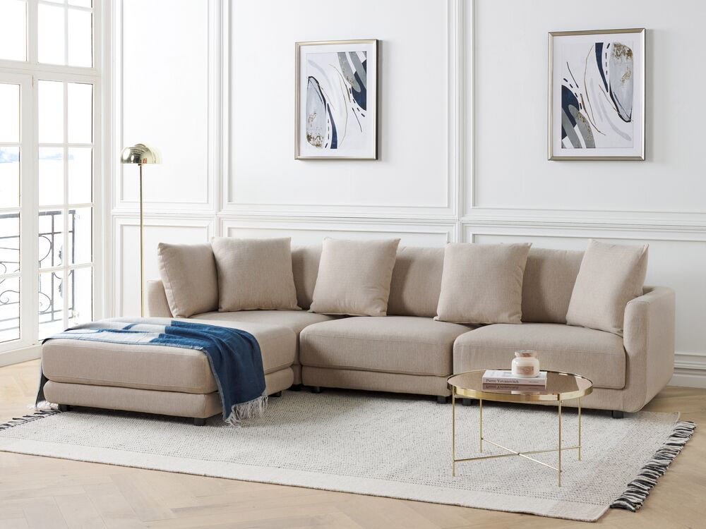3 Seater Fabric Sofa with Ottoman Beige SIGTUNA Beliani