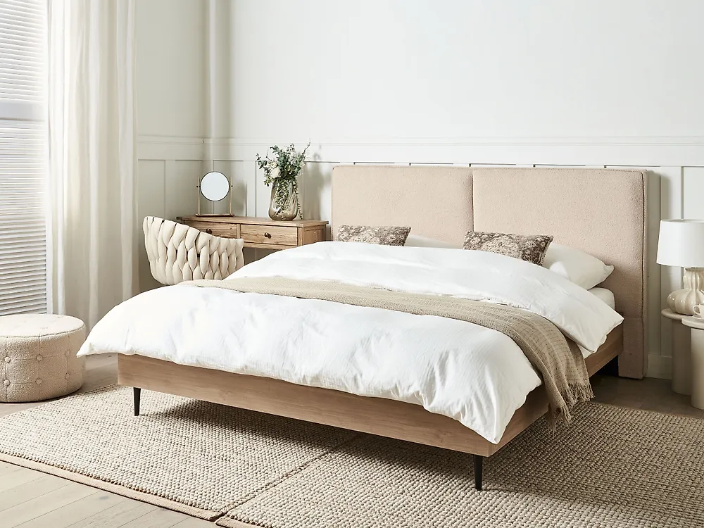 Bed Boucle IZERNORE 160 x 200 cm (EU King Size) Beige_1184065