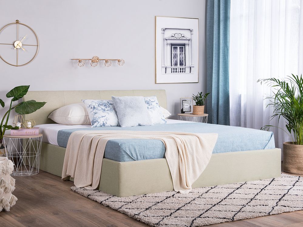 Lit ottoman ORBEY Tissu Beige clair 180 x 200 cm
