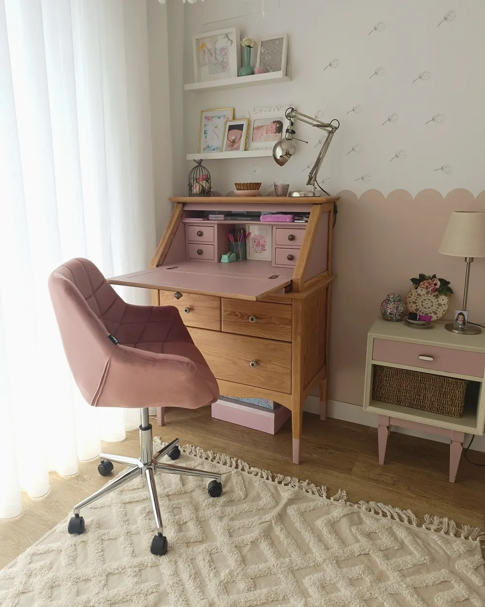 Sedia da scrivania LABELLE Velluto Rosa_982828