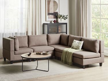 5-Seater Right Hand Modular Corner Sofa Brown UNSTAD