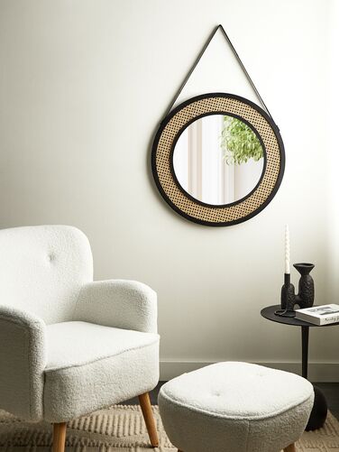 Round Rattan Wall Mirror with Strap ø 70 cm Light CAMBRAI