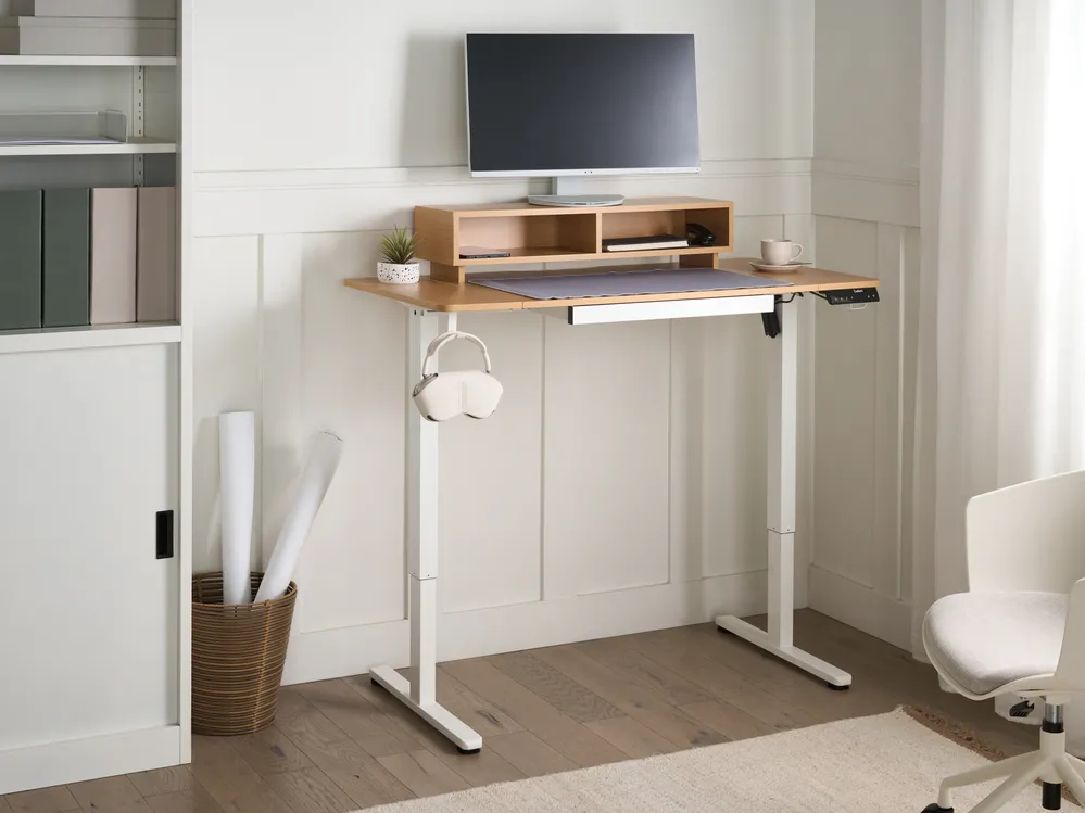 Biurko regulowane elektrycznie LUCAMA 120 cm 60 cm Z portem USB Jasny brąz/ biały_1031007