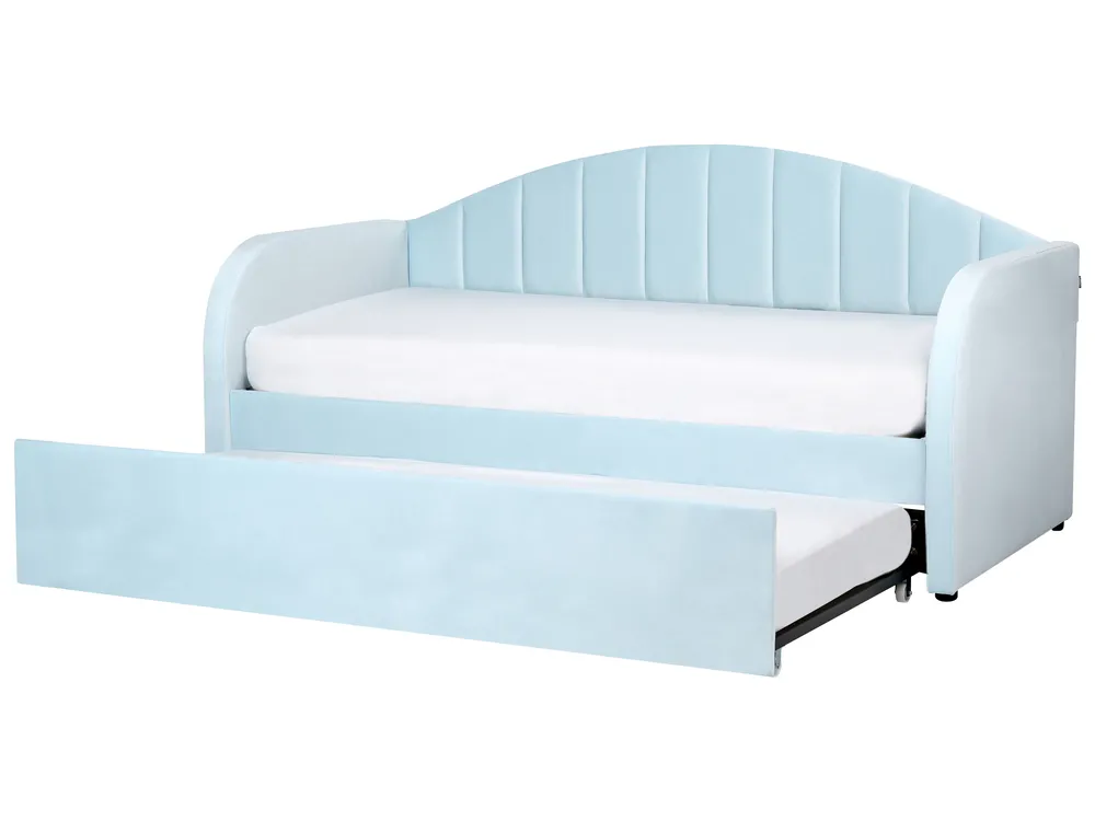 ESTINK Lit de jour avec lit gigogne bleu 80x200 cm velours 112258
