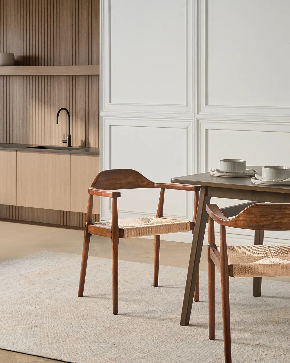 Set van 2 eetkamerstoelen OAKDALE Hout Donkerbruin/beige_1078495