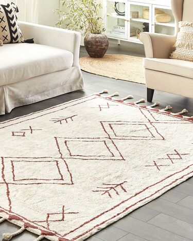 Cotton Area Rug 160 x 230 cm White and Red KENITRA