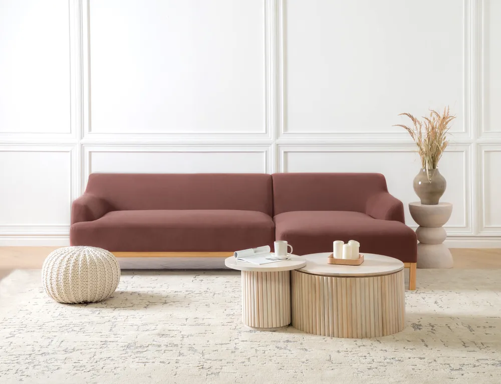 Corner Sofa 3 Seater SOSJO Fabric Burgundy Left Hand