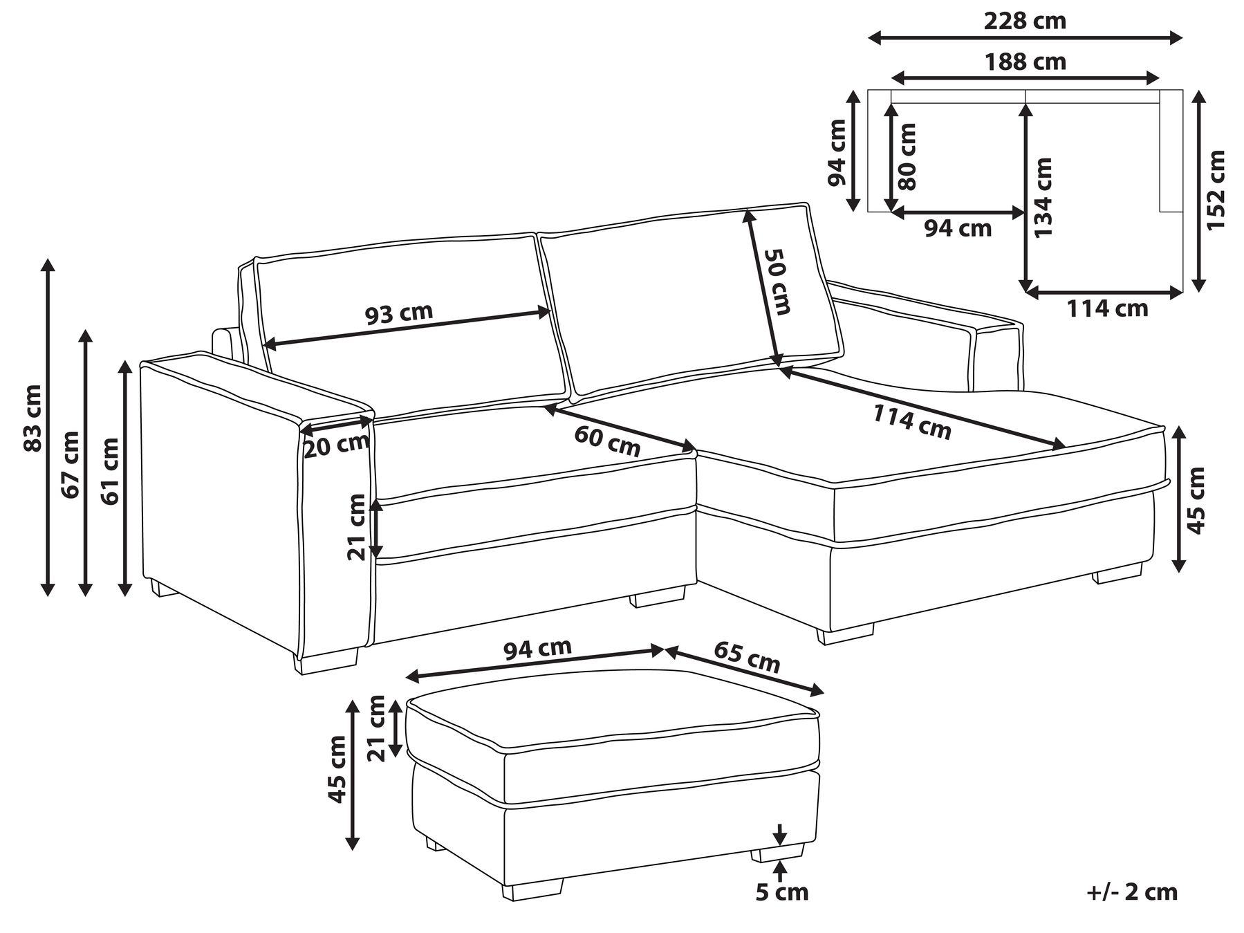 Corner Sofa KOLDING with Ottoman Boucle Light Beige Left Hand_1008351