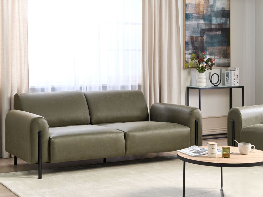 3 Seater Fabric Sofa Dark Green ASKIM Beliani