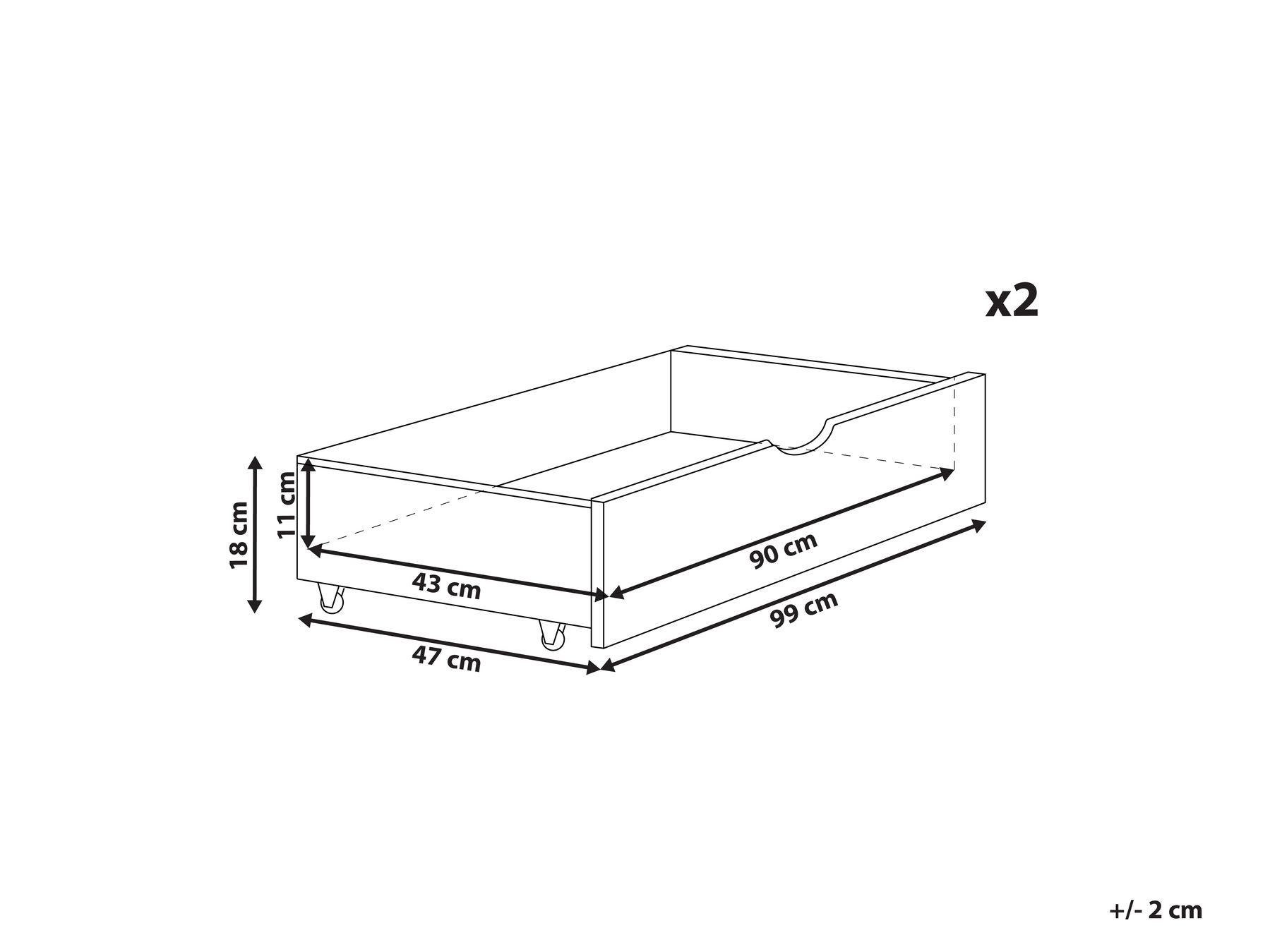 Set of 2 Bed Storage Drawers Pine Wood CRONAT White_964227