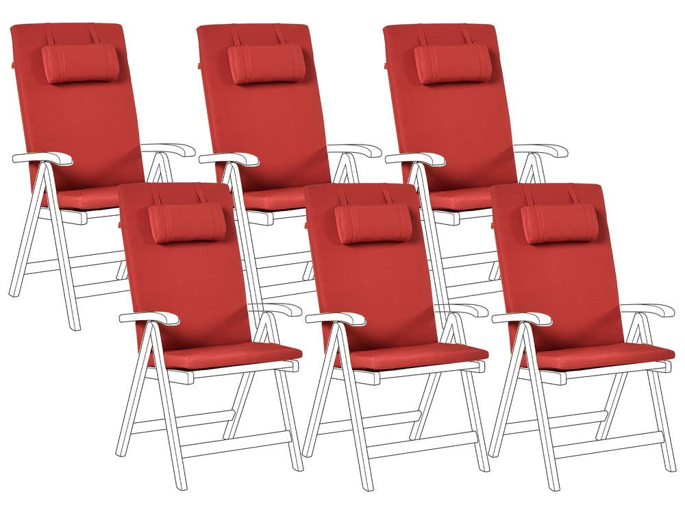 Set of 6 Back/Seat Cushions JAVA/AMANTEA PREMIUM 50 x 71 cm Red