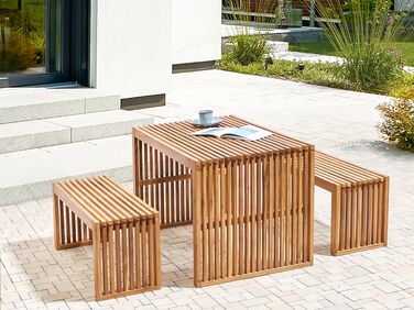 Set of 2 Acacia Wood Benches Light 150 cm SULZANO