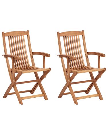 Set of 2 Garden Folding Chairs Light Wood MAUI II