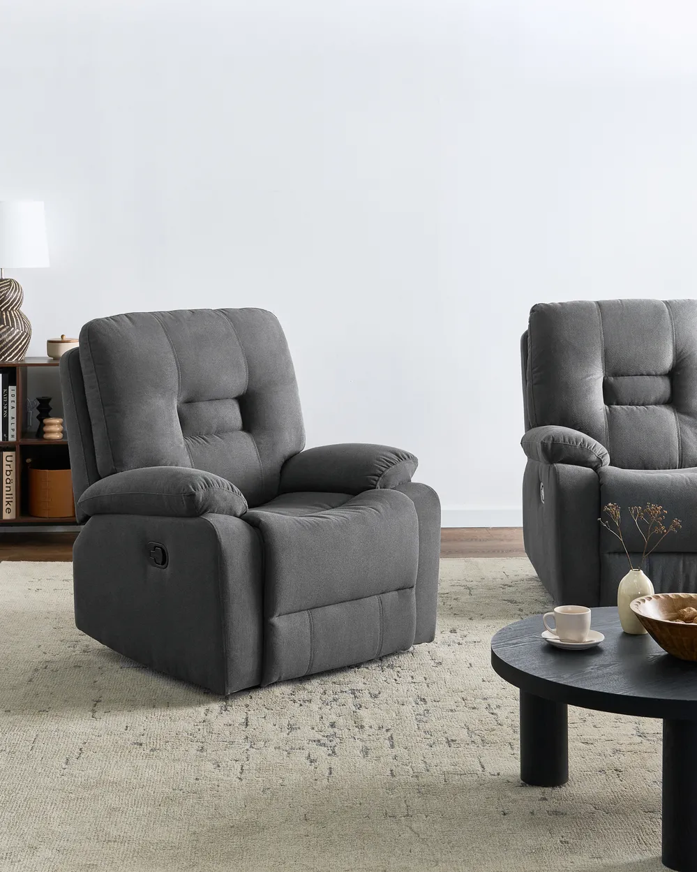 Manual Recliner Living Room Set 4 Seater BERGEN Fabric Graphite Grey_1064698