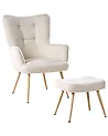 Wingback Chair VEJLE with Footstool Fabric Light Beige