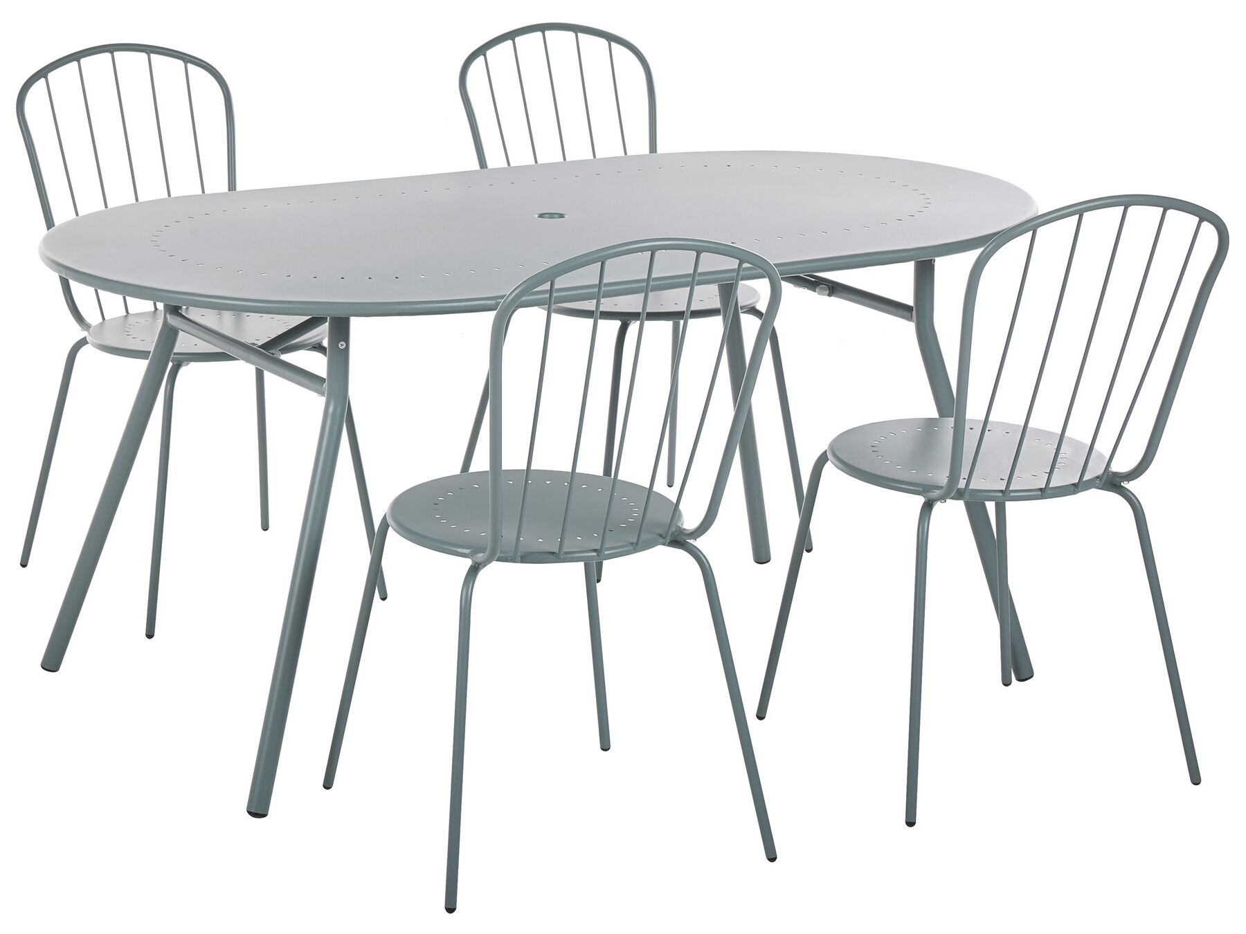 Zestaw ogrodowy metalowy stół i 4 krzesła jasnoniebieski CALVI_815593