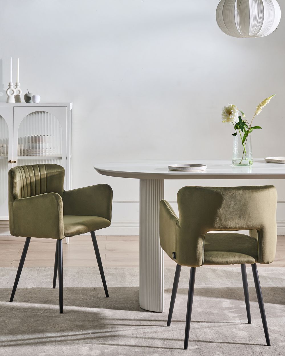 Set of 2 Dining Chairs SANILAC Velvet Olive Green