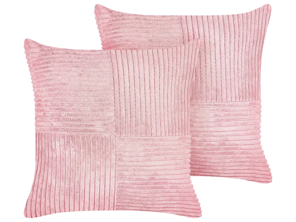 Zestaw 2 poduszek dekoracyjnych MILLET 43 x 43 cm Sztruks Różowy Wzór geometryczny