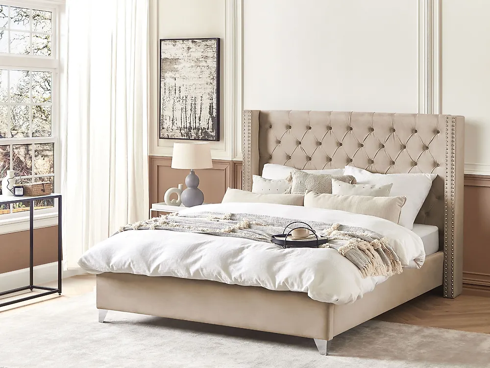 Bed Velvet LUBBON 180 x 200 cm (EU Super King) Beige_1172058