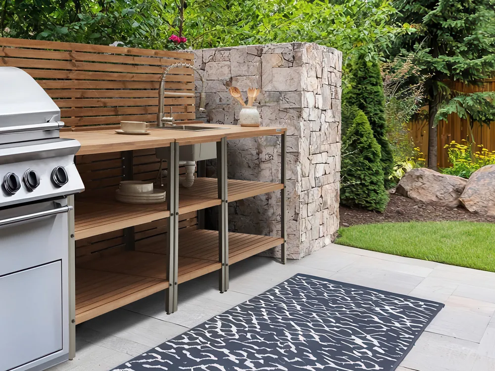 3 Piece Outdoor Kitchen Set with Sink IVREA Brown/ Silver Certified Acacia Wood