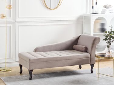 Right Hand Velvet Chaise Lounge with Storage Taupe PESSAC