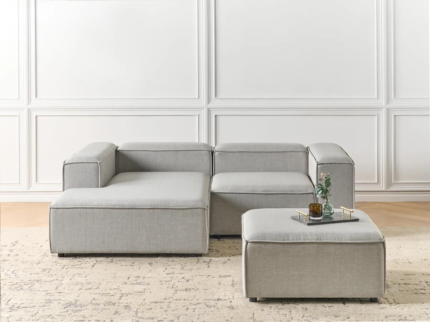 Modular Corner Sofa 2 Seater ARDAL with Ottoman Fabric Light Grey Right Hand_949564