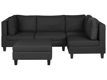 Left Hand 4 Seater Modular Fabric Corner Sofa with Ottoman Black FEVIK 