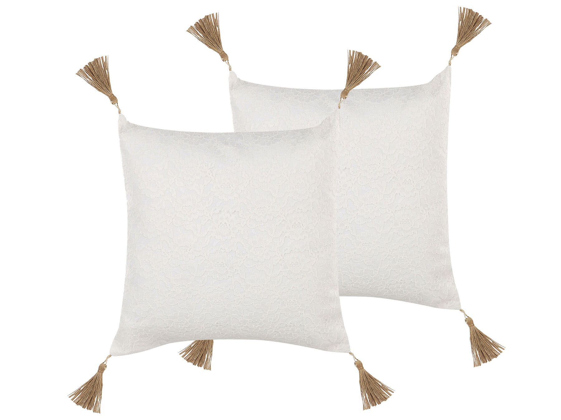 Set of 2 Embossed Cushions with Tassels 45 x 45 cm White AZALEA_769907