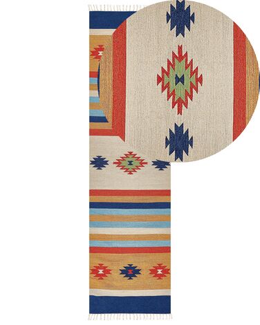 Kelim Teppich Baumwolle mehrfarbig 80 x 300 cm geometrisches Muster Kurzflor TARONIK