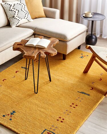 Wool Gabbeh Area Rug 140 x 200 cm Yellow AKALAN