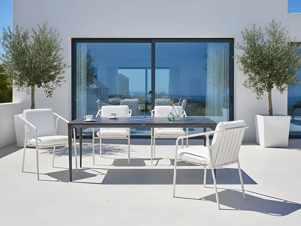 Garden Dining Table SOVARETO 180 cm 90 cm Marble Effect Black Marble_1173911
