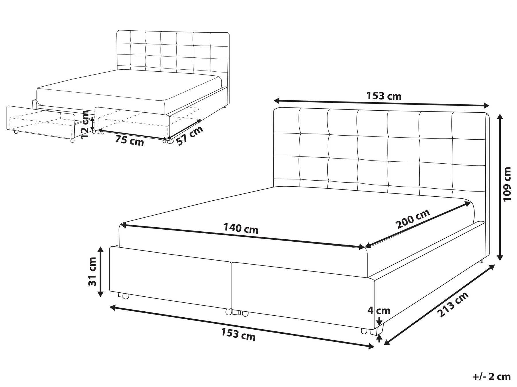 Fabric EU Double Size Bed with Storage Green LA ROCHELLE_832965 Fabric EU Double Size Bed with Storage Green LA ROCHELLE_832965