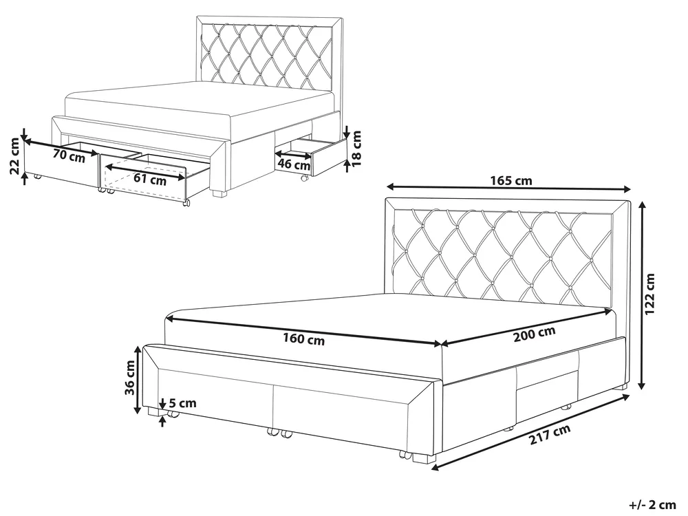 Bed with Storage Drawers LIEVIN Velvet Navy Blue 160 x 200 cm (EU King Size)_821245