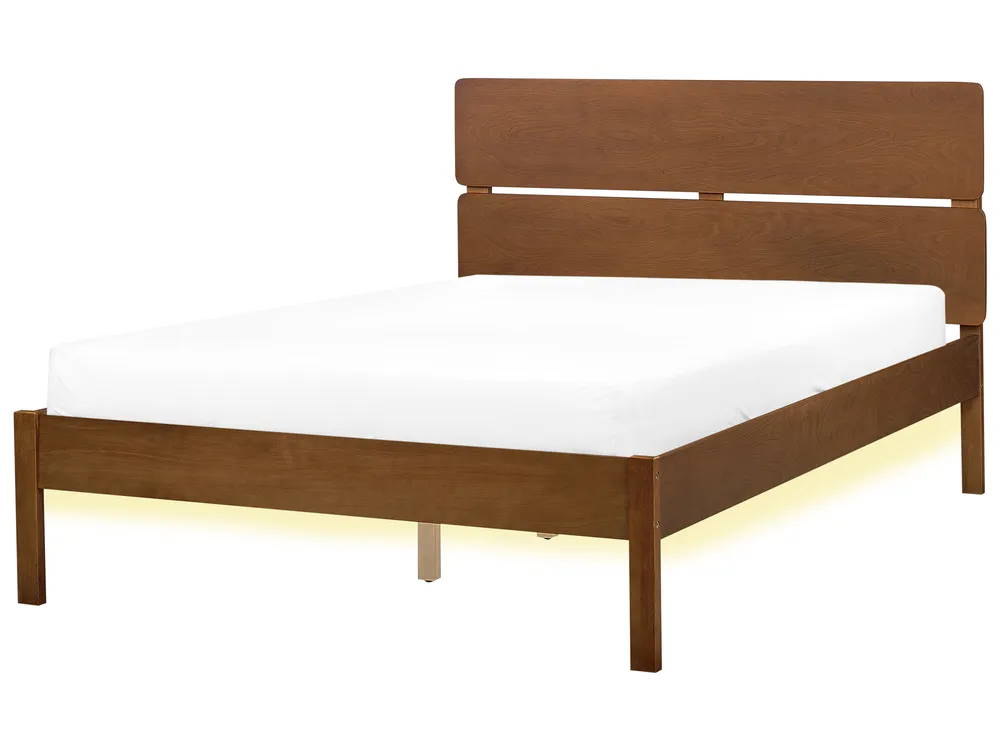 Bed with LED Wood BOISSET 120 x 200 cm (EU Small Double) Dark Brown_1124266